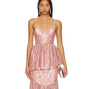 NWT For Love and Lemons Shai Lace Gown in Blush Pink with Rhinestone Detail